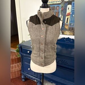 Wool-Blend Quilted Vest - Gray with Dark Olive Yoke